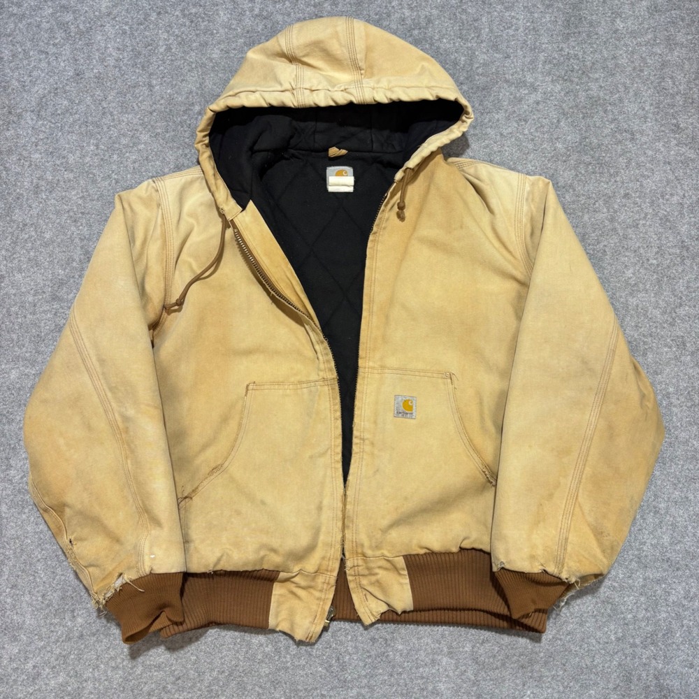 Carhartt Vintage Duck Canvas Active Jacket Tan Quilted Distressed No Zipper